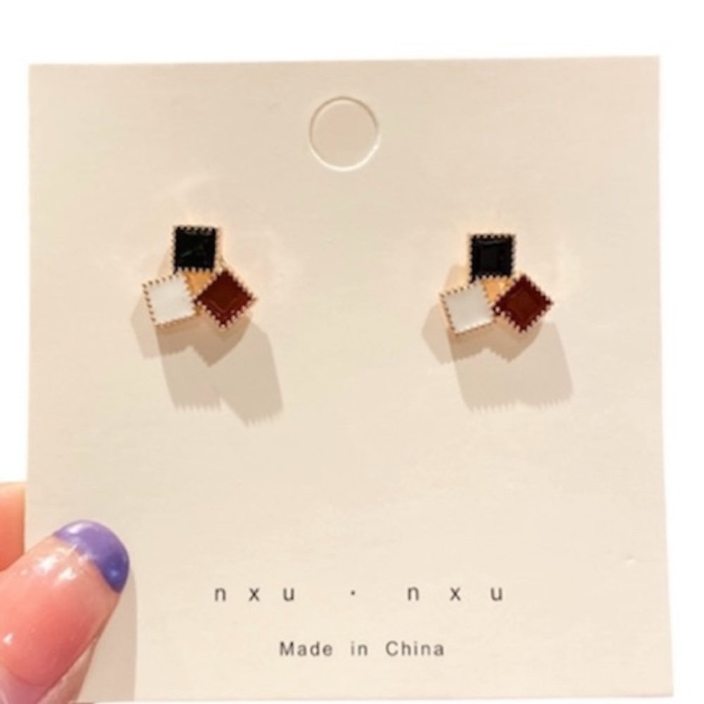 Red Black and White Geometric Stainless Steel Stud Earrings